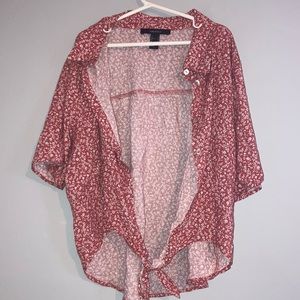 float red collar button up